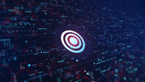 Digital Target Icon Hit on Futuristic Data Grid Background