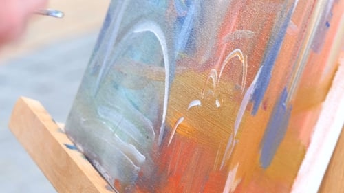 Hand Painting Abstract Art on Canvas with Brush