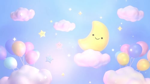 Seamless Loop of Cute Sleeping Moon and Stars Background