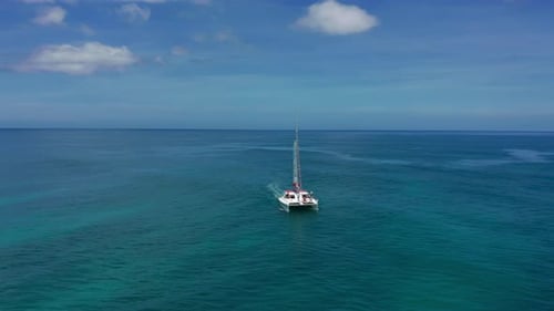 Aerial View Mauritius Sailboat Catamaran in Blue Lagoon