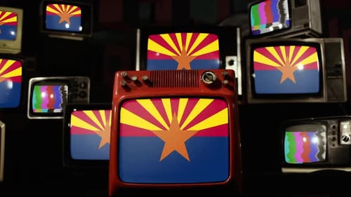 Vintage Televisions Displaying the Arizona State Flag