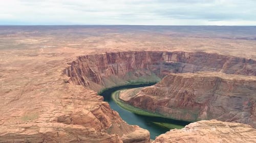 Drone Flying Along Beautiful Massive Red Horse Shoe Bend Canyon, Aerial Video