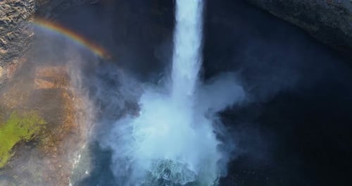 Aerial of beautiful waterfall and rainbow 4k
