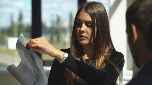 Corporate Colleagues Discuss Documents in Bright Office