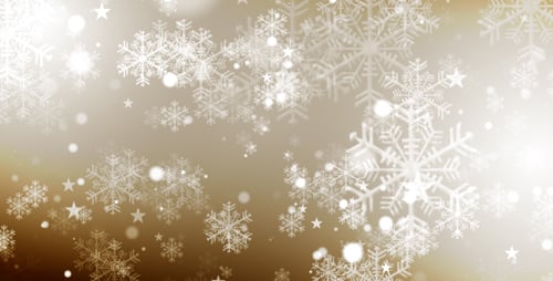 Golden Sparkling Snowflakes and Stars Holiday Background