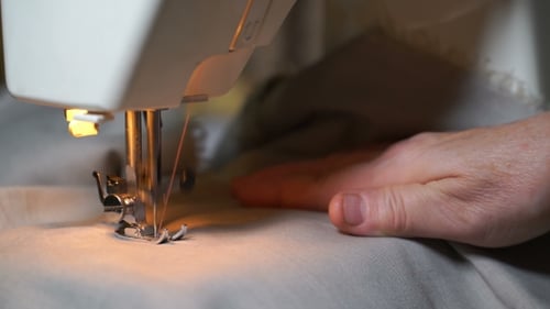 Sewing Machine Stitching Fabric Close Up