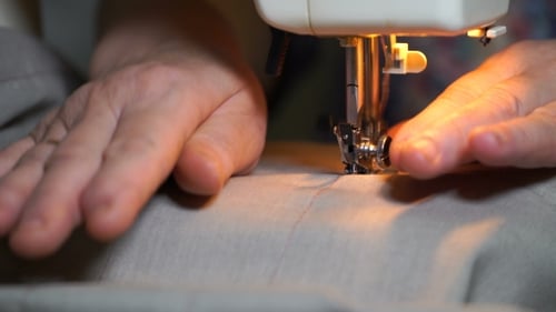 Sewing Machine Stitching Fabric Close Up