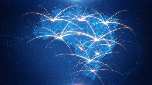 Digital Map of Brazil with Glowing Network Connections Animation