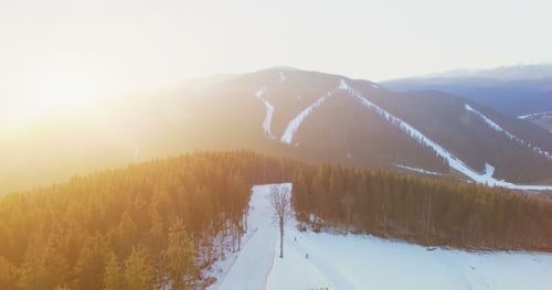 Ski Resort In Mountains.
