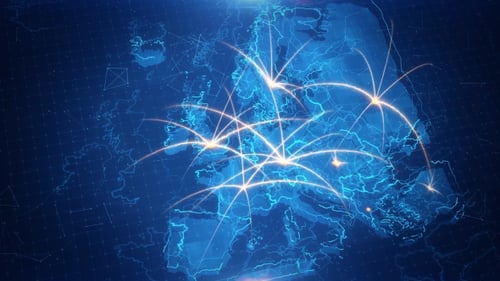 Digital Europe Map with Glowing Network Connections
