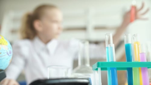 Test Tube Stand. Test Tubes With Blue Liquid.