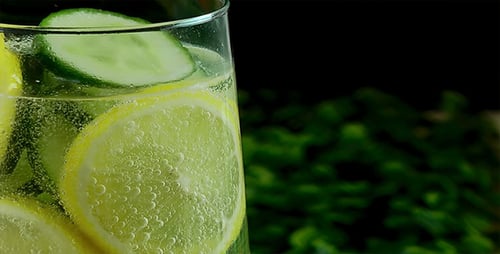 Close-up of Lemon and Cucumber Drink in Glass