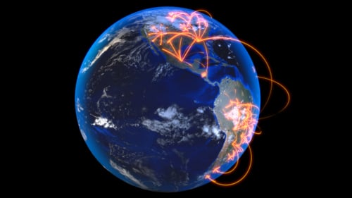 Global Digital Network Connections Spreading Across Rotating Earth