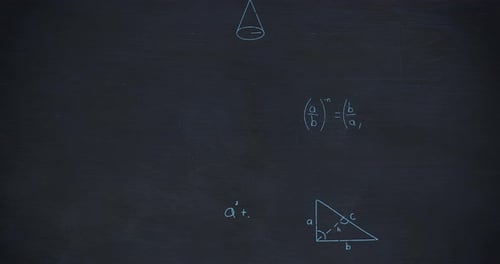 Mathematical equations on chalkboard