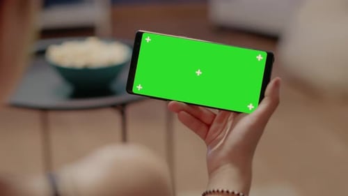 Close Up of Horizontal Smartphone with Green Screen