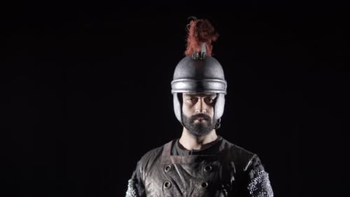Warrior Roman Soldier. Black background.
