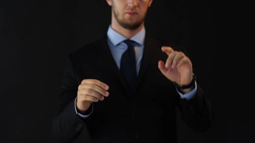 Man Interacting with Invisible Touchscreen Interface