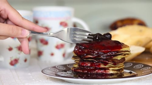 Pancakes with Berry Sauce Close Up