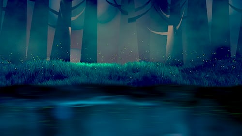 Fireflies, Forest, And Lake