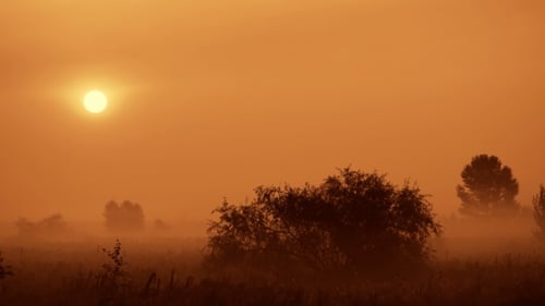 The Morning Smoke At Beautiful Sunrise