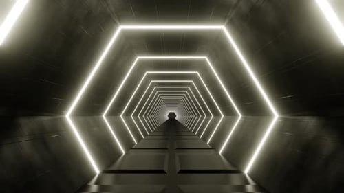 Flight in abstract sci-fi tunnel seamless loop. Futuristic motion graphics, high tech background