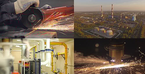 Industrial Processes: Grinding, Cutting, and Aerial Overview