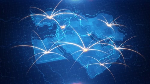 Animated Global Network Connectivity on Digital Middle East Map