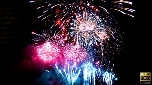 Dynamic Fireworks Explosions on a Dark Night Sky