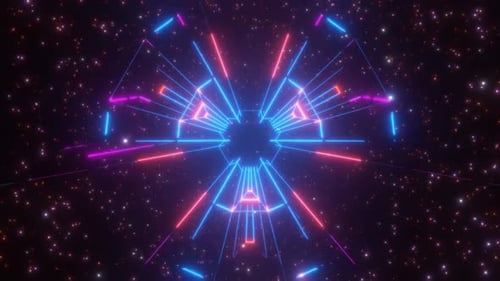 Endless futuristic space tunnel with neon lights.. Multicolored motion graphics