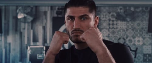 Man in Fighting Stance Close Up Portrait