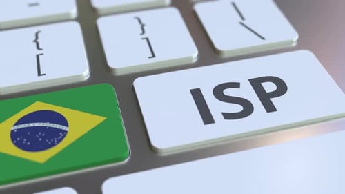 ISP or Internet Service Provider Text and Flag of Brazil on the Keys
