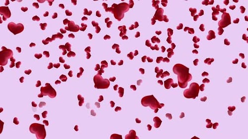 Romantic Red Hearts Falling Seamless Loop Background
