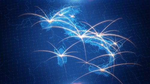 Digital Network Connections Spreading Across Italy Map