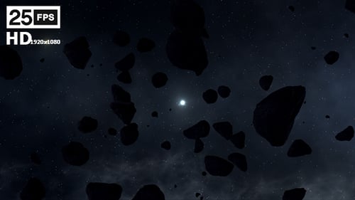 Dynamic Space Asteroids Flying Past a Distant Star
