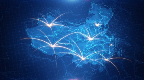Futuristic Digital Map of China with Global Network Connections