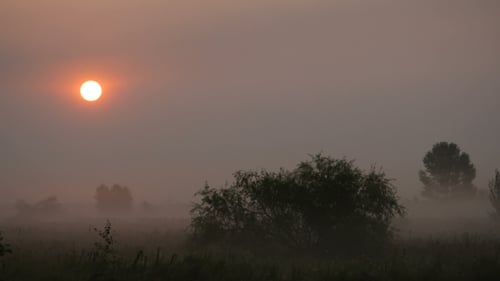 The Morning Smoke At Beautiful Sunrise