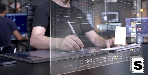Designer Working on Futuristic Interface in Office
