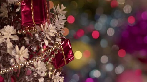 Festive Christmas Tree Decorations with Bokeh Lights