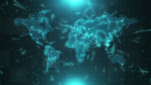 Animated Global Digital World Map with Network Connections