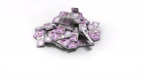 Indian 2000 Rupee Notes Falling and Piling Up Animation