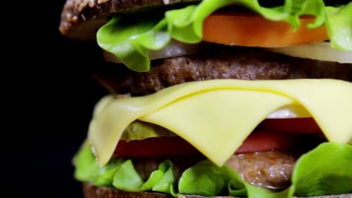 Close Up View of a Double Hamburger