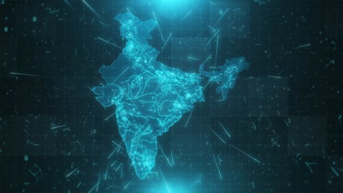 Digital India Map with Network Connections and Data Points