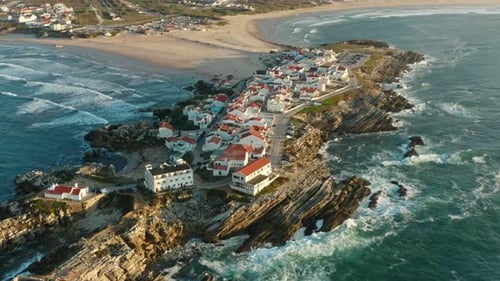 Drone Footage of the Coastal Town with Beautiful Cottages