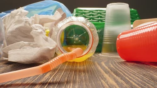 Close-up of Discarded Colorful Single-Use Plastics