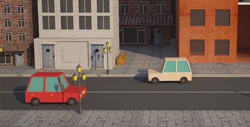 Animated 3D City Street with Cars and Buildings Drone View