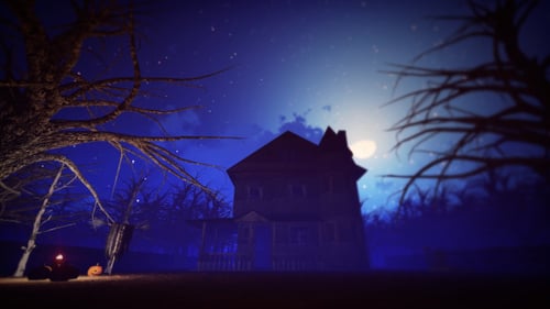 Animated Spooky Haunted House and Trees for Halloween Night