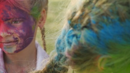 Children with Faces Painted for Holi Festival