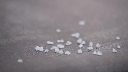 Welsh Sea Salt Flakes On Dark Background. Of Minerals Droping