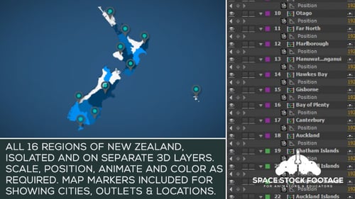 Animated New Zealand Map Kit with Customizable Regions and Location Markers for Infographics
