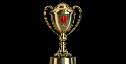 3D Golden Trophy with Number One Rotating Animation